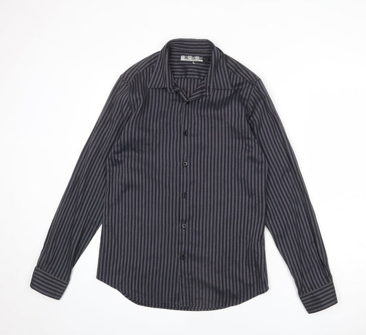 Topman Mens Grey Striped Cotton Button-Up Size M Collared Button