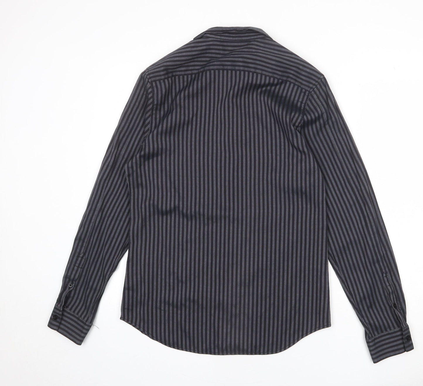 Topman Mens Grey Striped Cotton Button-Up Size M Collared Button