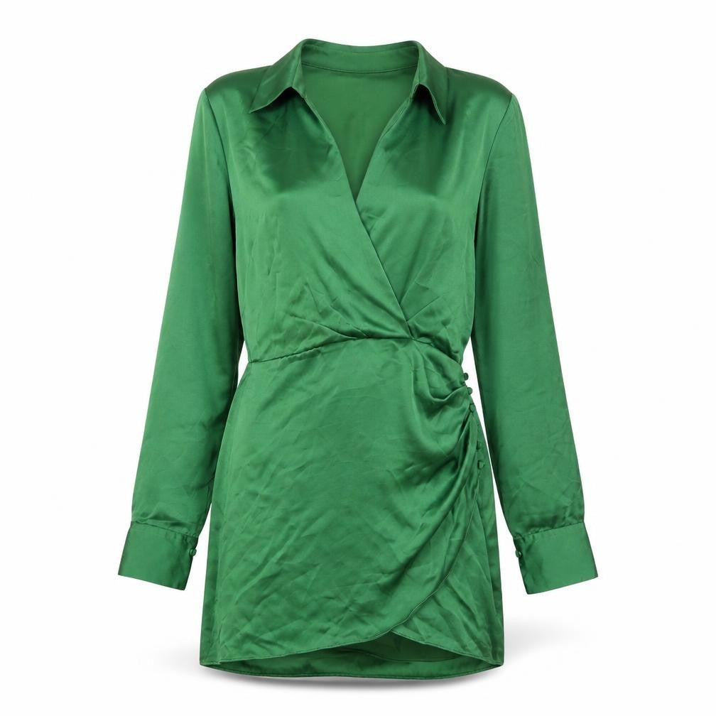Zara Womens Green Polyester Shirt Dress Size S Collared Zip