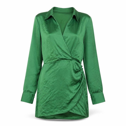 Zara Womens Green Polyester Shirt Dress Size S Collared Zip