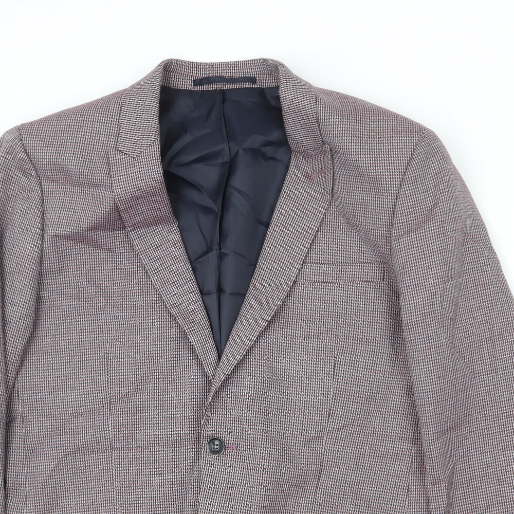 Topman Mens Multicoloured Houndstooth Polyester Jacket Blazer Size 42 Regular