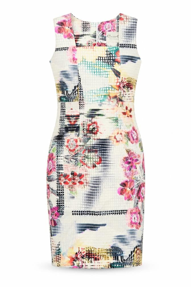 Cemel Womens Multicoloured Geometric Polyester Pencil Dress Size 12 Round Neck Zip