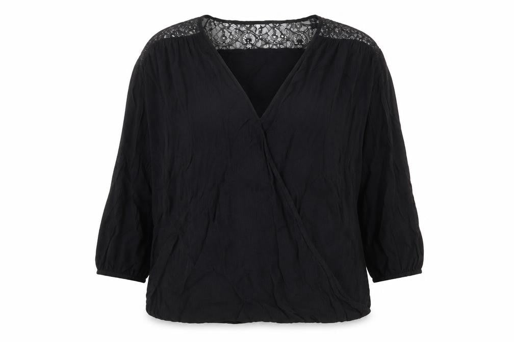 Mango Womens Black Viscose Basic Blouse Size L V-Neck - Lace Detail