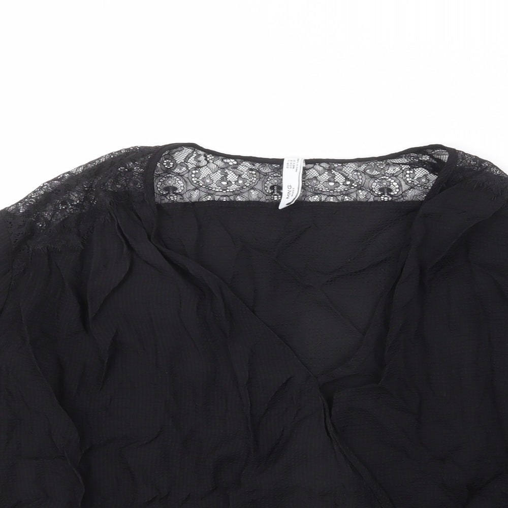 Mango Womens Black Viscose Basic Blouse Size L V-Neck - Lace Detail