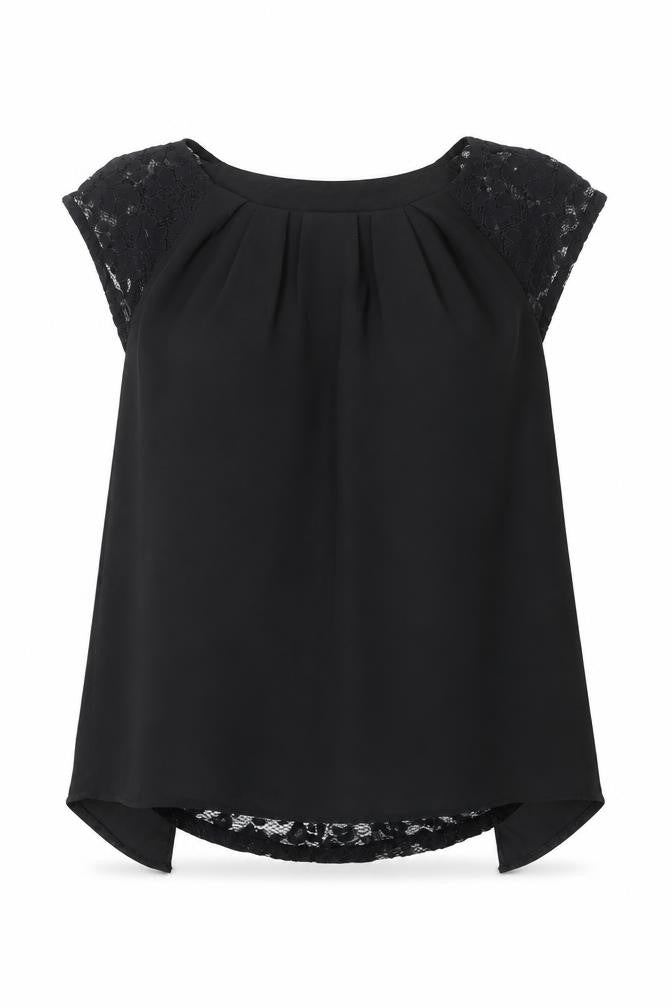 Billie & Blossom Womens Black Polyester Basic Blouse Size 12 Round Neck - Lace Detail