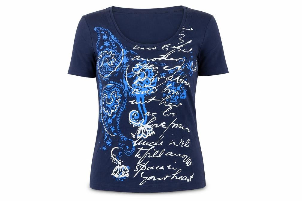 Marco Pecci Womens Blue Cotton Basic T-Shirt Size 10 Scoop Neck