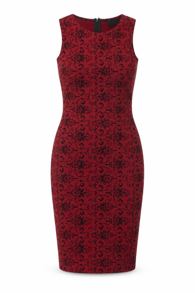 AX Paris Womens Red Geometric Polyester Bodycon Size 12 Round Neck Zip