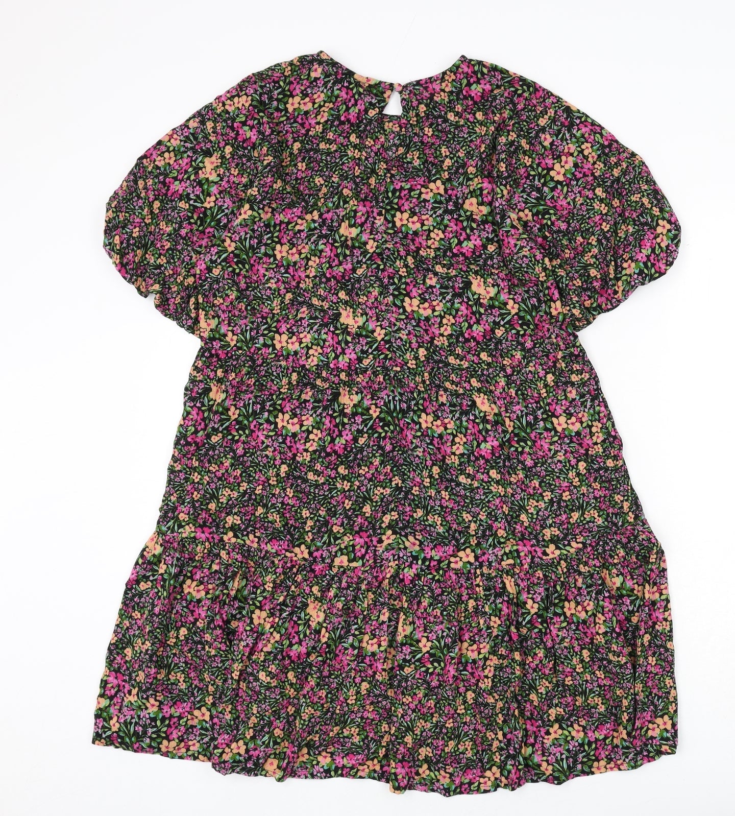 New Look Womens Multicoloured Floral Viscose A-Line Size 8 Round Neck Button