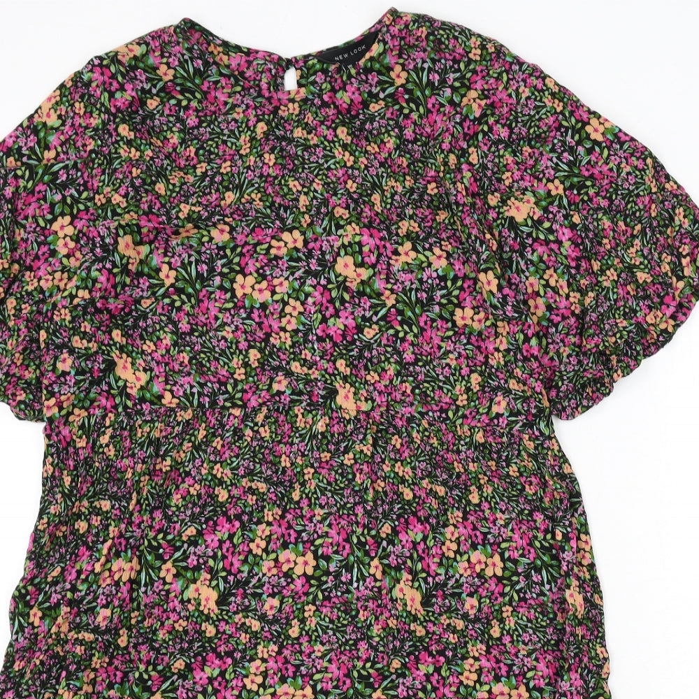 New Look Womens Multicoloured Floral Viscose A-Line Size 8 Round Neck Button