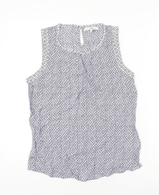 NEXT Womens Blue Geometric Viscose Basic T-Shirt Size 14 Round Neck