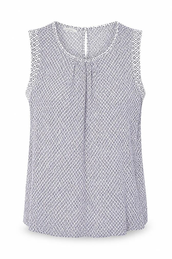 NEXT Womens Blue Geometric Viscose Basic T-Shirt Size 14 Round Neck