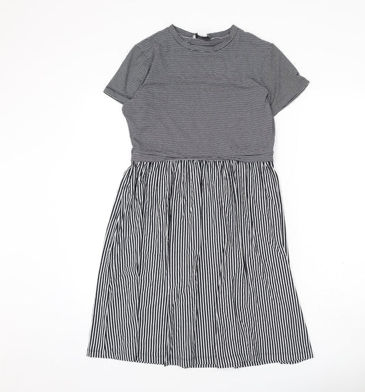 &et Womens Blue Striped Viscose A-Line Size 8 Round Neck Pullover