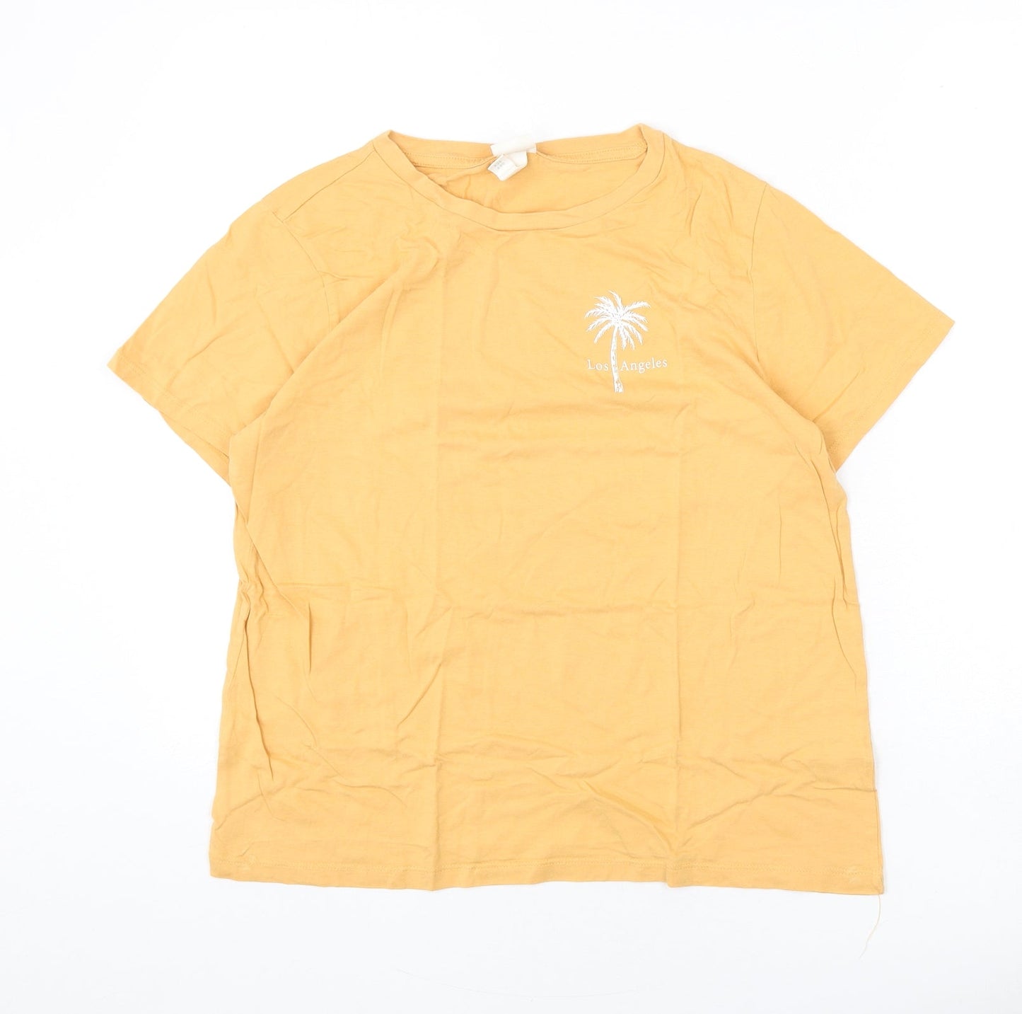 H&M Womens Orange Cotton Basic T-Shirt Size M Round Neck - Los Angeles, Palm Tree