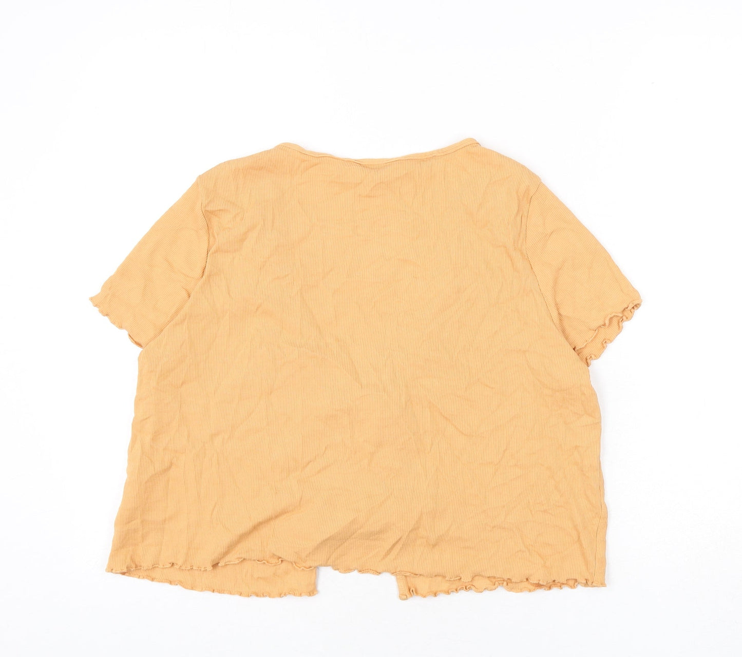 Monki Womens Orange Cotton Cropped T-Shirt Size L V-Neck