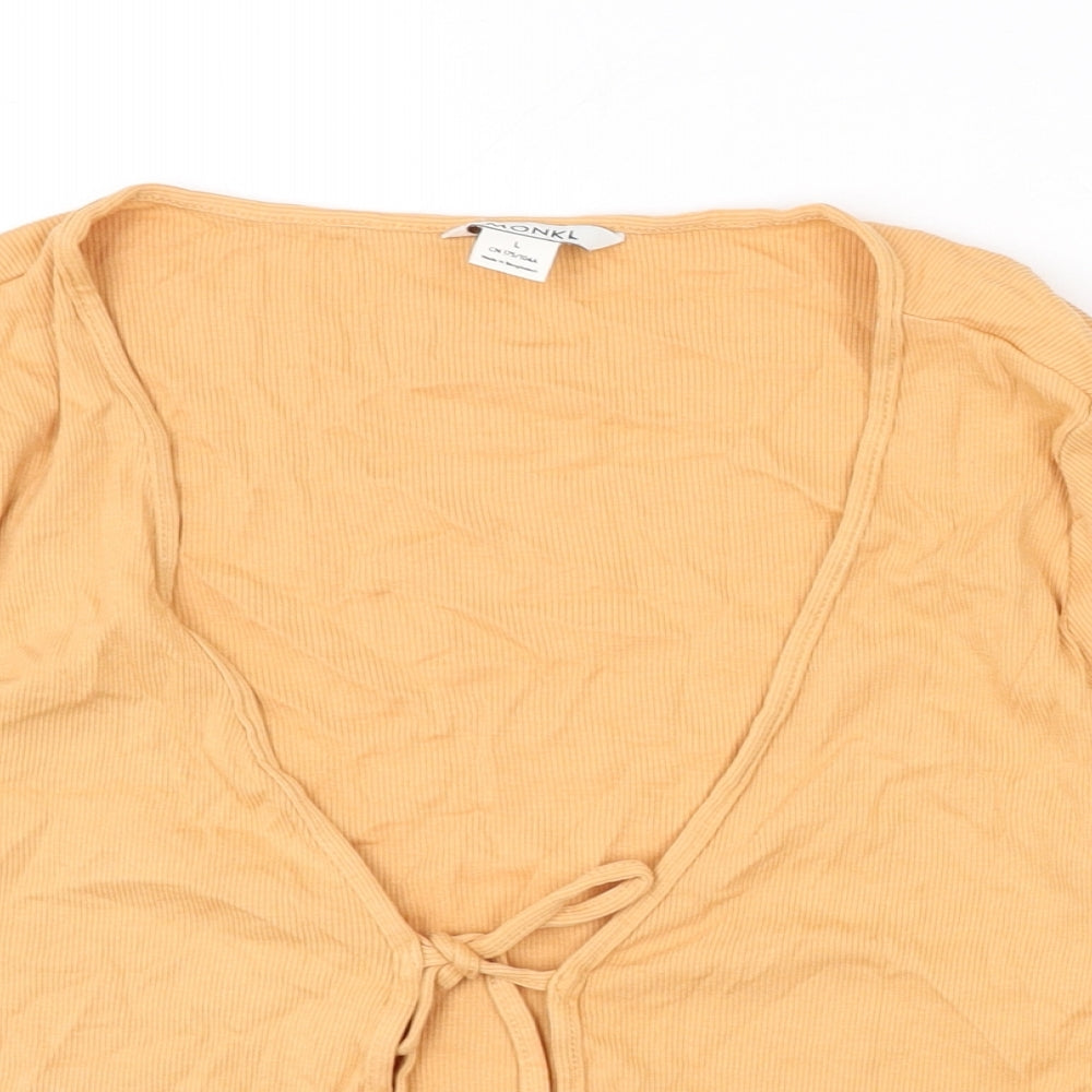 Monki Womens Orange Cotton Cropped T-Shirt Size L V-Neck