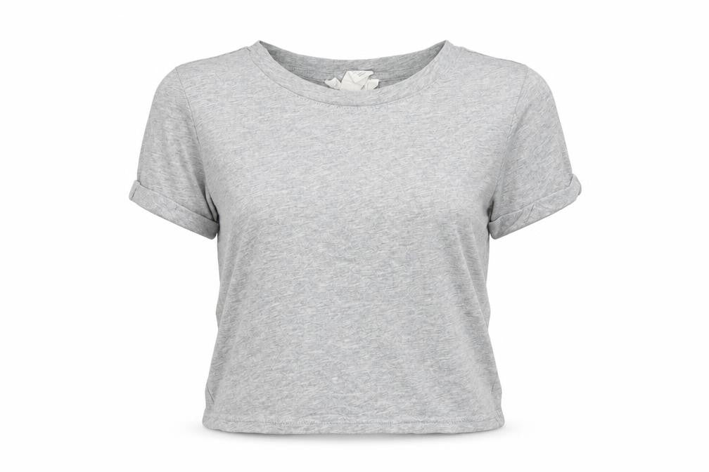 FOREVER 21 Womens Grey Polyester Cropped T-Shirt Size S Round Neck