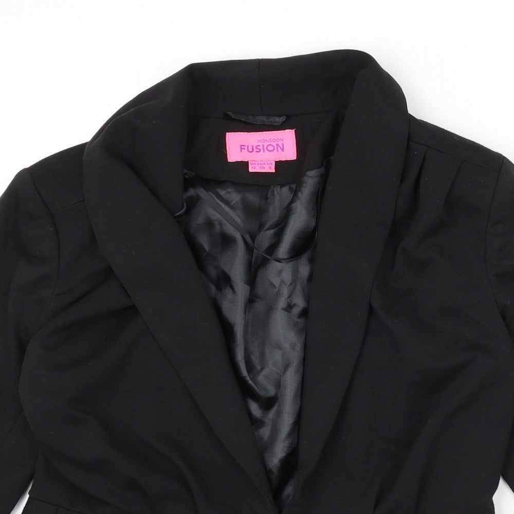 Monsoon Womens Black Jacket Blazer Size 12 Hook & Eye