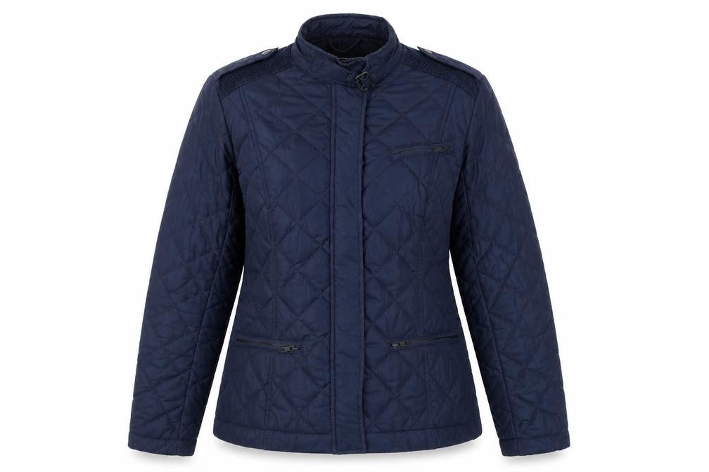 French Connection Womens Blue Quilted Jacket Size 12 Zip - Elbow Pads