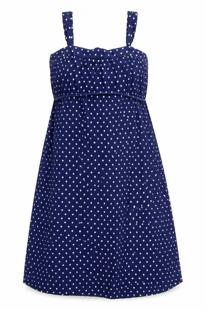 Marks & Spencer Womens Blue Polka Dot Linen A-Line Size 2 Square Neck Pullover - Belted