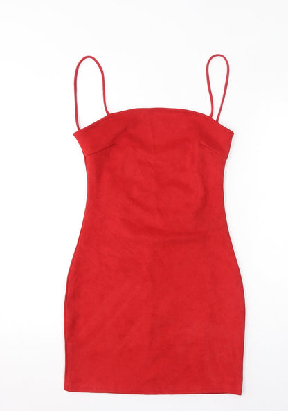 Additional front view of In the Style women’s red polyester bodycon, size UK 8, square neck pullover - open back