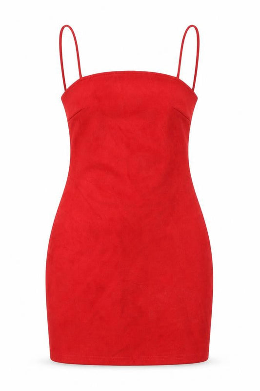 Front view of In the Style women’s red polyester bodycon, size UK 8, square neck pullover - open back