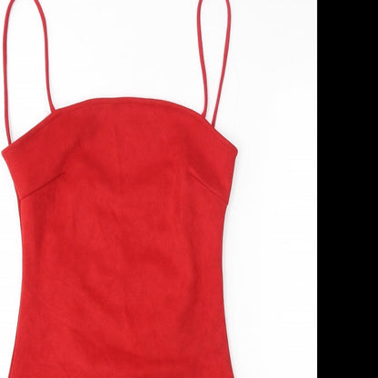 Close-up detail of In the Style women’s red polyester bodycon, size UK 8, square neck pullover - open back