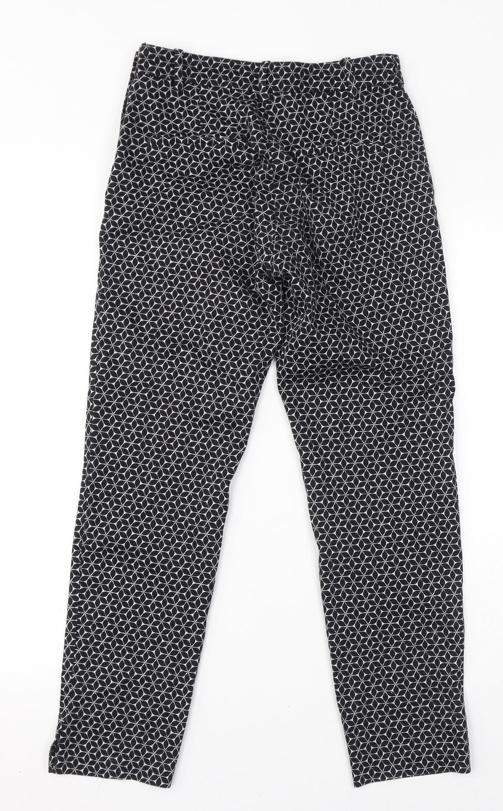 H&M Womens Black Geometric Cotton Trousers Size 6 L26 in Regular Zip