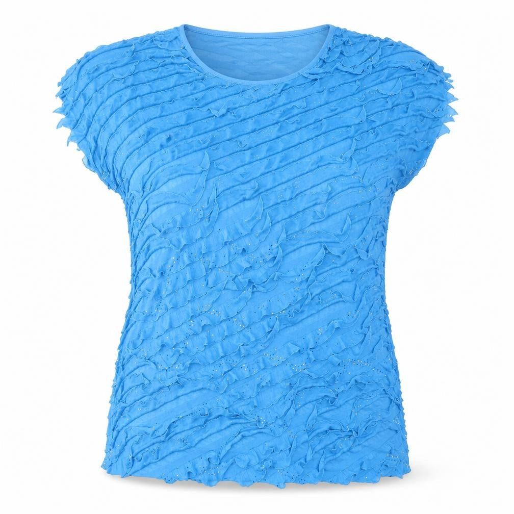 Antthony Womens Blue Polyester Basic T-Shirt Size 3XL Round Neck - Sparkle, Ruffles