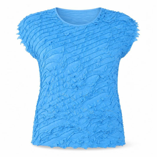Antthony Womens Blue Polyester Basic T-Shirt Size 3XL Round Neck - Sparkle, Ruffles