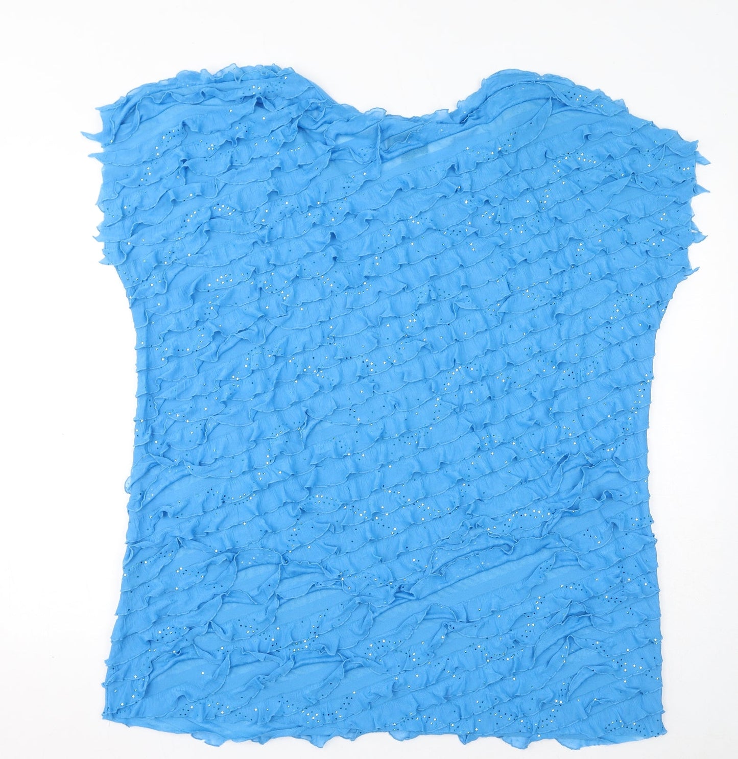 Antthony Womens Blue Polyester Basic T-Shirt Size 3XL Round Neck - Sparkle, Ruffles