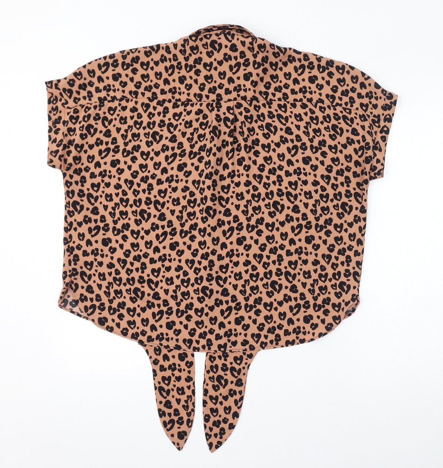 River Island Womens Brown Geometric Polyester Basic Button-Up Size 12 Collared