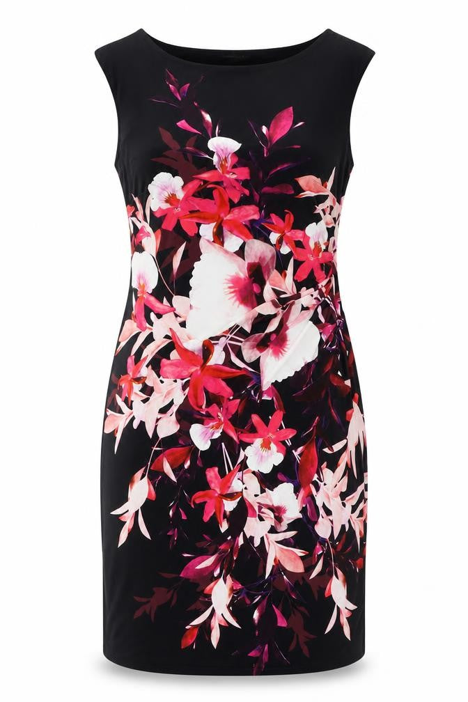 Roman Womens Black Polyester Sheath Size 12 Boat Neck Pullover - Flower Graphic Print