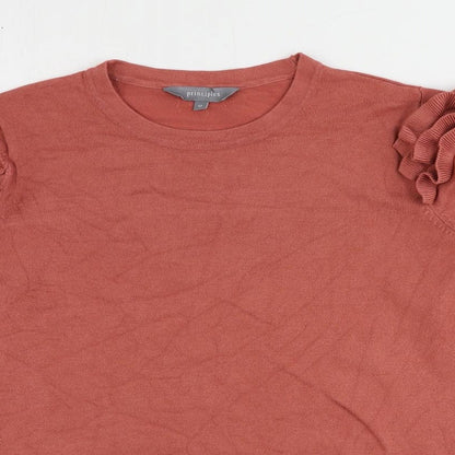 Close-up detail of Principles women’s pink round neck viscose jumper, size UK 12