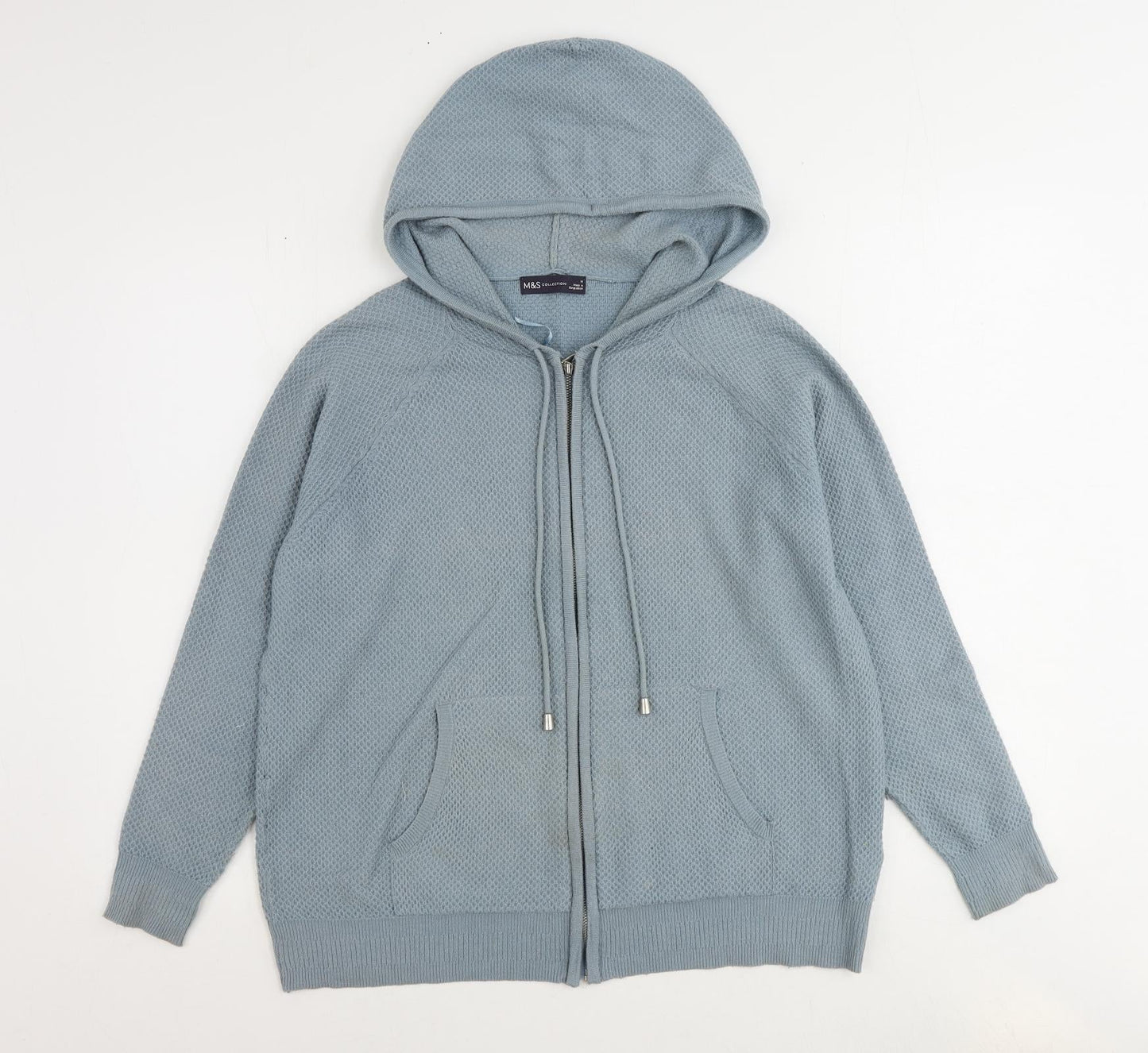 Marks and Spencer Womens Blue Round Neck Viscose Full Zip Jumper Size M