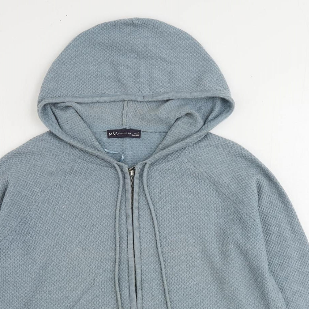 Marks and Spencer Womens Blue Round Neck Viscose Full Zip Jumper Size M