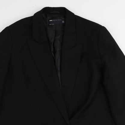 Close-up detail of ASOS women’s black polyester jacket suit jacket, size UK 10