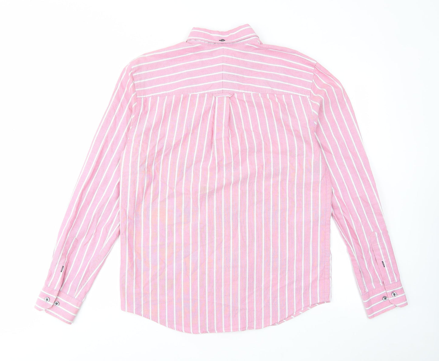 John Lewis Mens Pink Striped Cotton Button-Up Size S Collared Button - Pocket