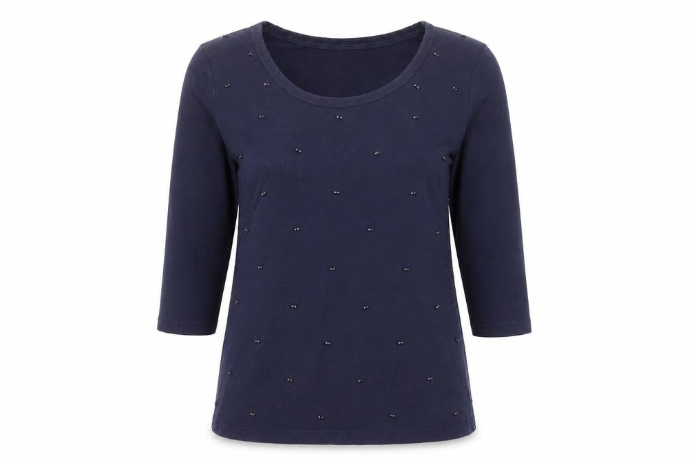 Dickins & Jones Womens Blue Cotton Basic T-Shirt Size S Scoop Neck - Studded