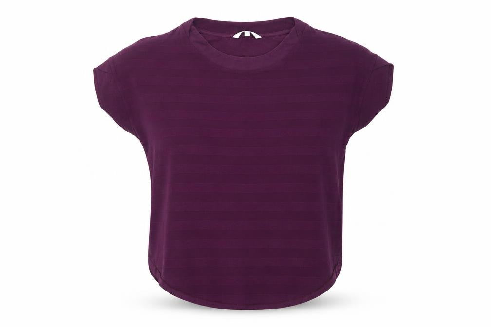 NEXT Womens Purple Striped Viscose Basic T-Shirt Size 8 Crew Neck - Ruched Sides