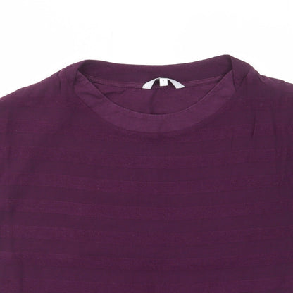Next Womens Purple Striped Viscose Basic T-Shirt Size 8 Crew Neck - Ruched Sides