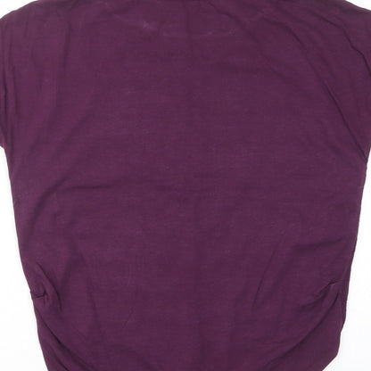 Next Womens Purple Striped Viscose Basic T-Shirt Size 8 Crew Neck - Ruched Sides