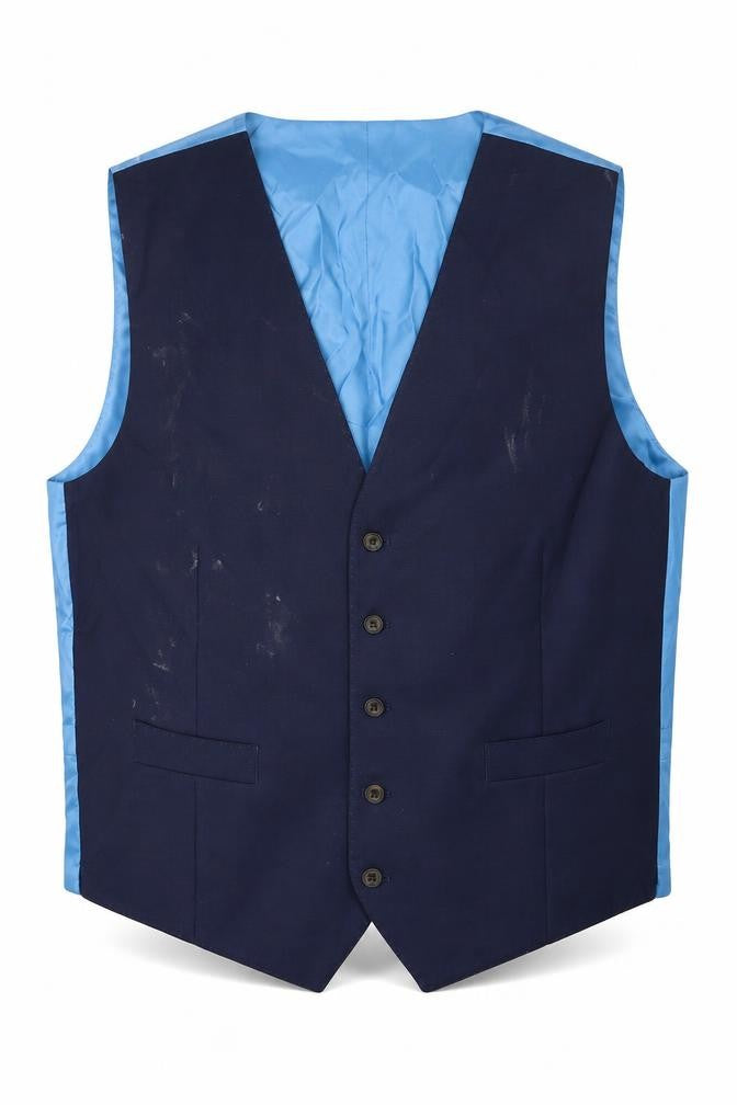 Marks & Spencer Mens Blue Wool Jacket Suit Waistcoat Size 44 Regular