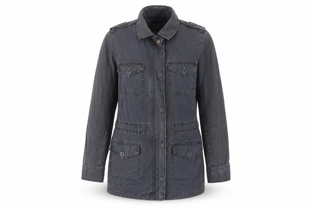 Oasis Womens Blue Military Jacket Jacket Size 12 Zip - Buttons, Collared, Tie