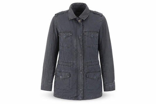 Oasis Womens Blue Military Jacket Jacket Size 12 Zip - Buttons, Collared, Tie