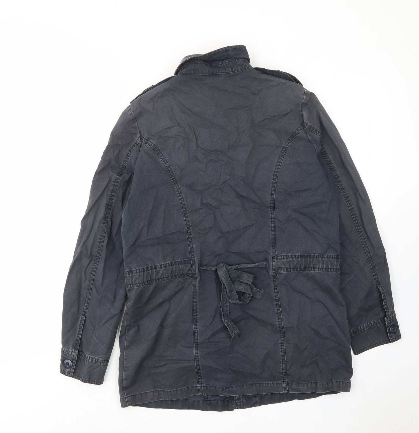 Oasis Womens Blue Military Jacket Jacket Size 12 Zip - Buttons, Collared, Tie