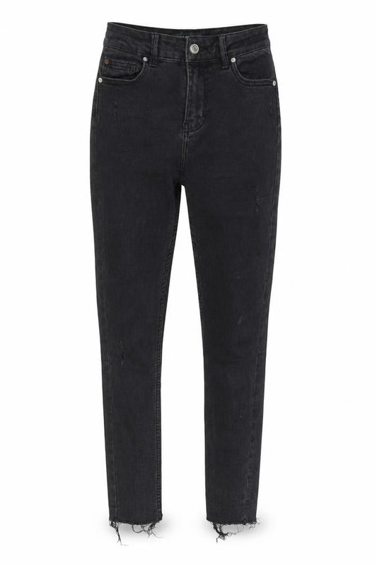 Front view of Denim & Co. women’s black cotton skinny jeans, size UK 8, 27-inch leg regular zip - pockets, belt loops