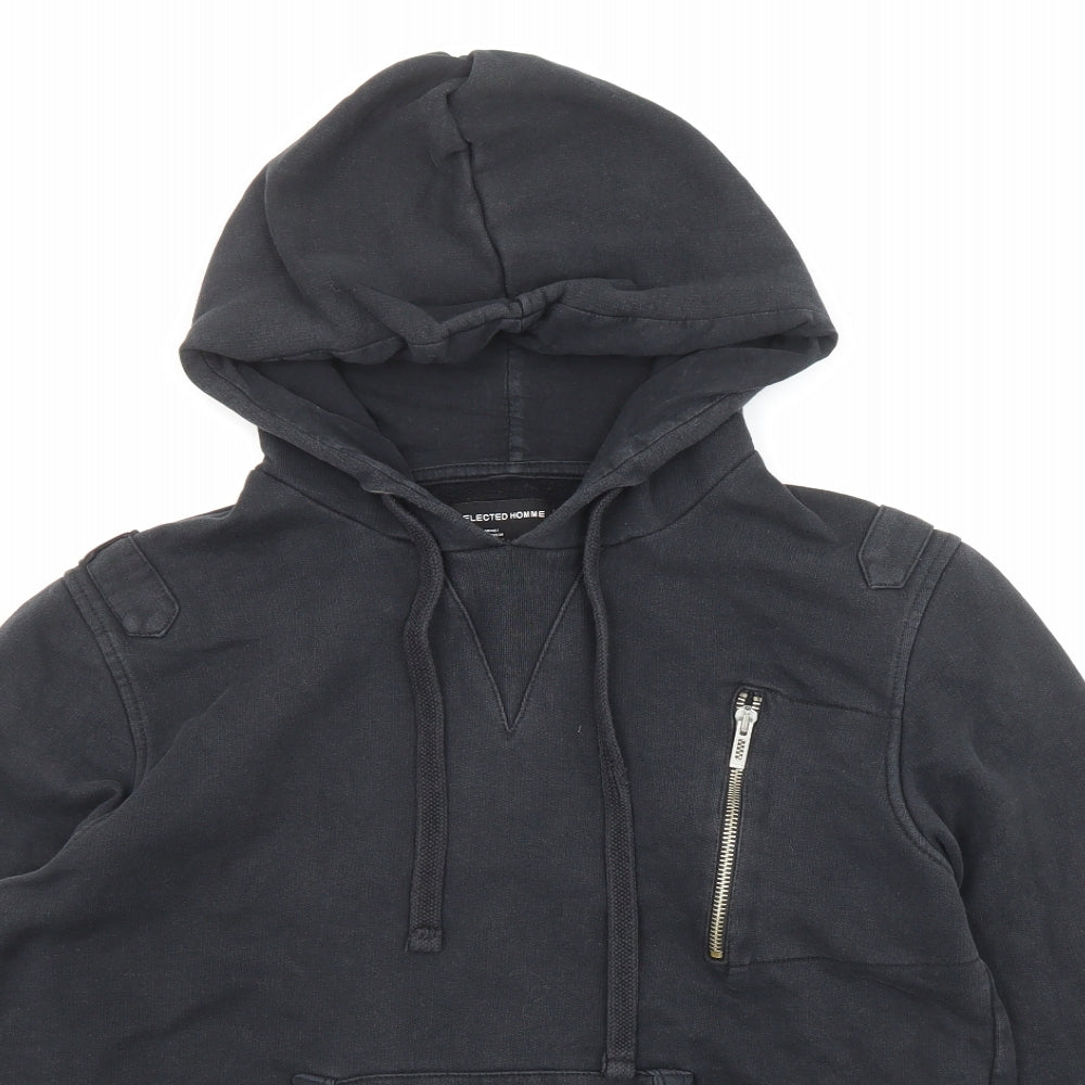 Selected Homme Womens Black Cotton Pullover Hoodie Size M Drawstring - Pockets