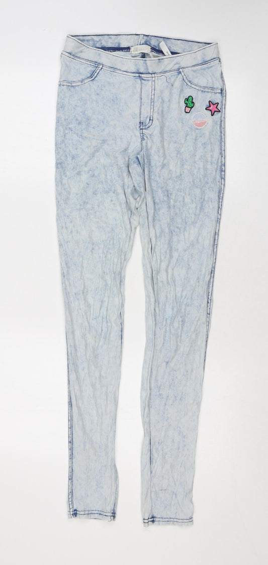 H&M Girls Blue Cotton Jegging Jeans Size 14 Years L31 in Regular Pullover - Embroidery