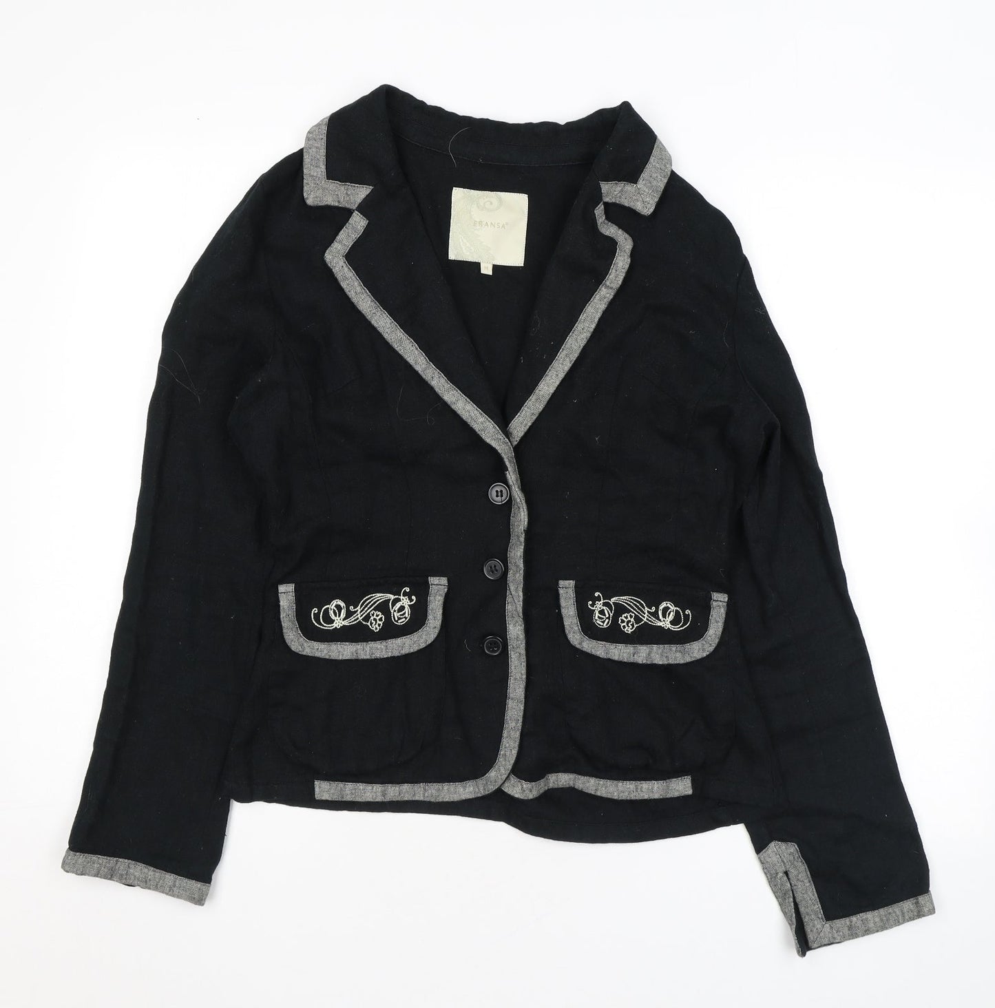 Fransa Womens Black Jacket Blazer Size M Button - Embroidery Flowers