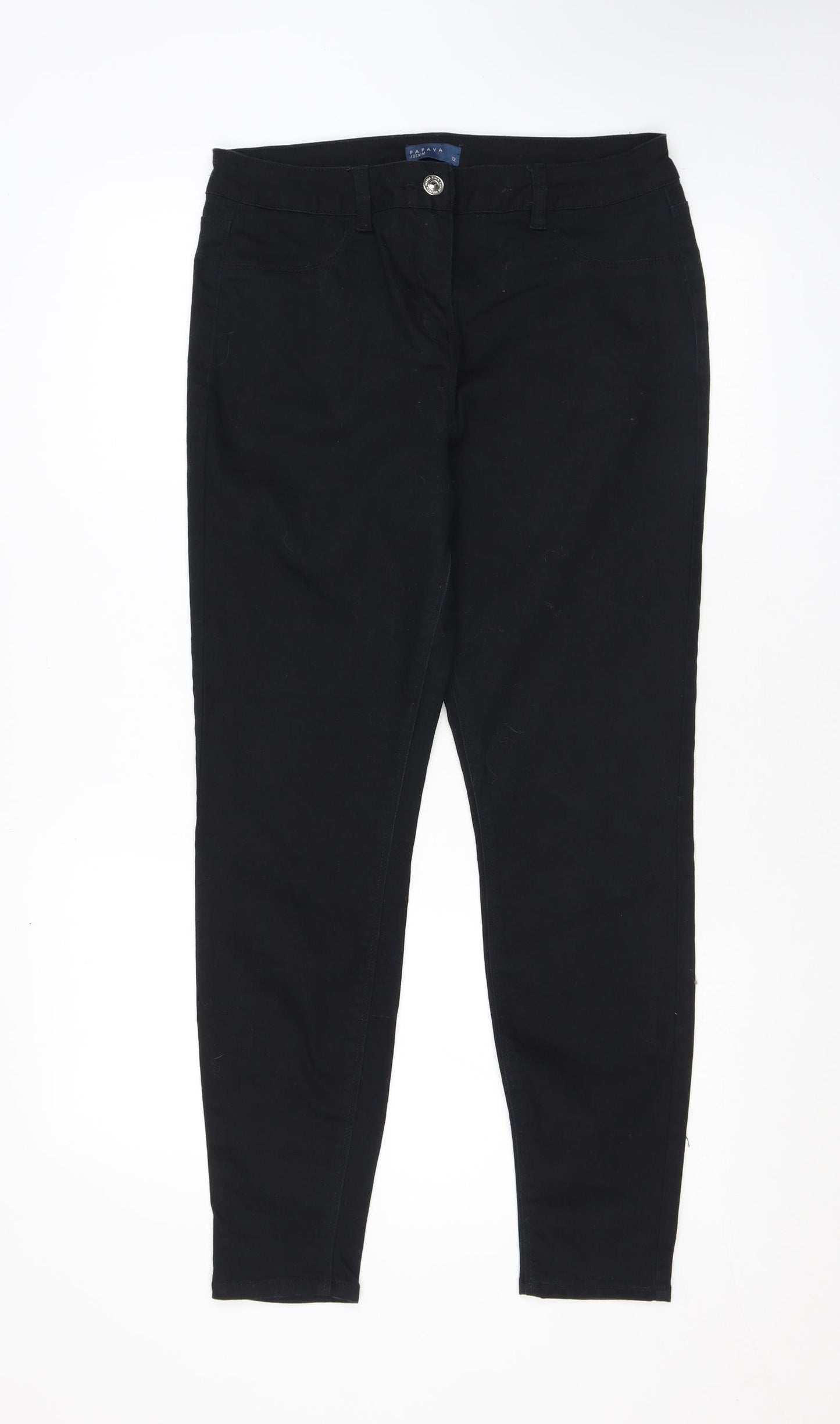Papaya Womens Black Cotton Skinny Jeans Size 12 L26.5 in Regular Zip